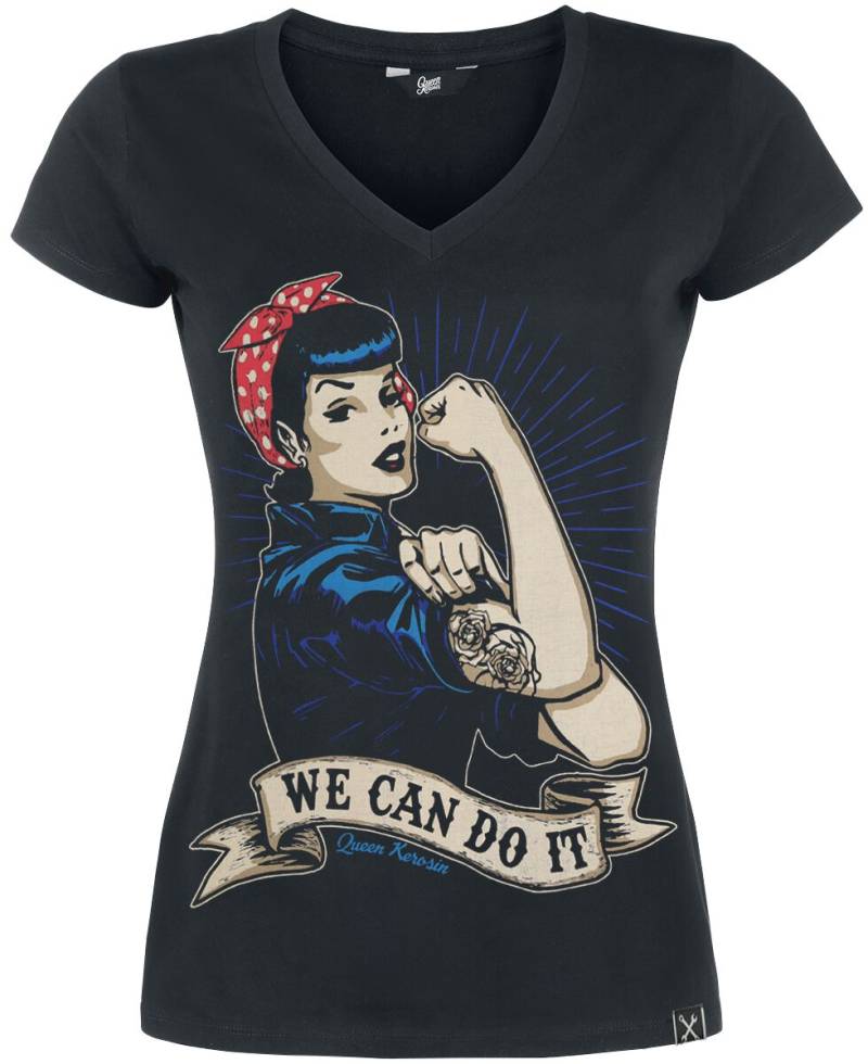 Queen Kerosin - Rockabilly T-Shirt - We Can Do It - S bis 3XL - für Damen - Größe L - schwarz von Queen Kerosin