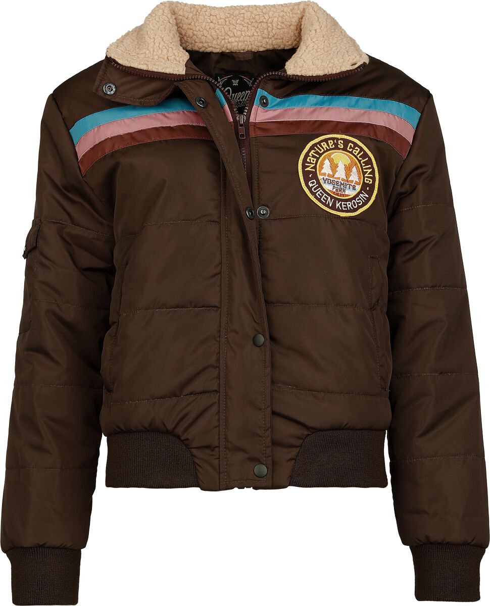 Queen Kerosin - Rockabilly Übergangsjacke - Nature's Calling Puffer Jacket - XS bis XL - für Damen - Größe XS - braun von Queen Kerosin