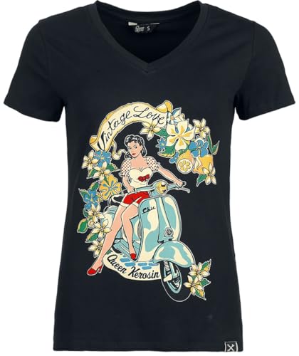 Queen Kerosin Vintage Love Frauen T-Shirt schwarz M 92% Baumwolle, 8% Elasthan Rockabilly, Rockwear von Queen Kerosin