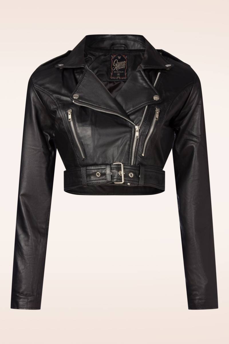 Riley Kurze Biker-Lederjacke in Schwarz Riley Kurze Biker-Lederjacke in Schwarz von Queen Kerosin