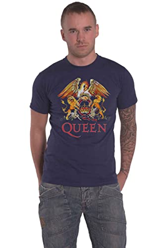 Queen T Shirt Classic Crest Band Logo Nue offiziell Herren Navy Blau von Queen