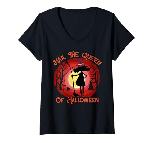Damen Hail The Queen of Halloween - Gruseliges Süßes oder Saures Kostüm T-Shirt mit V-Ausschnitt von Queen Of Halloween Designs