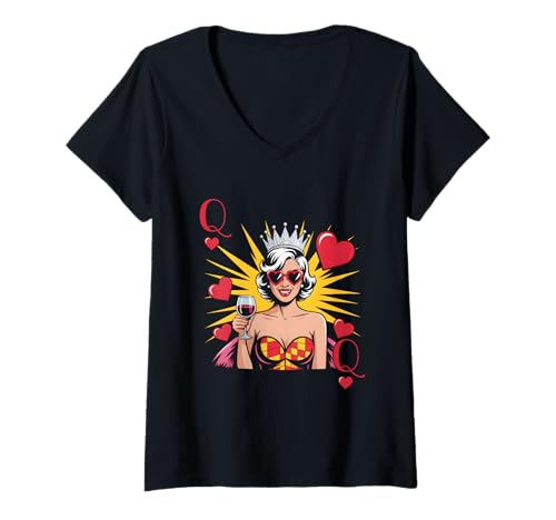 Damen Queen of Hearts jubelt der Selbstliebe von Fabulous Vibes Wine zu T-Shirt mit V-Ausschnitt Damen Queen of Hearts jubelt der Selbstliebe von Fabulous Vibes Wine zu T-Shirt mit V-Ausschnitt von Queen Of Hearts Cheers To Self-Love Fabulous