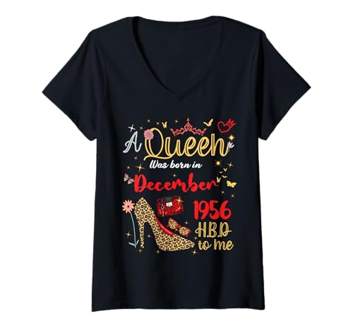 Damen Dezember Geburtstag A Queen was Born in December 1956 Dezember T-Shirt mit V-Ausschnitt von Queen Since December 1956 December girl women