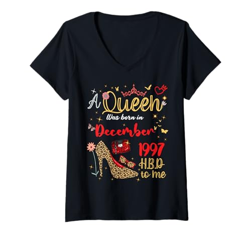 Damen Dezember Geburtstag Eine Königin wurde im Dezember 1997 geboren Dezember T-Shirt mit V-Ausschnitt von Queen Since December 1997 December girl women