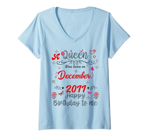 Damen Dezember Geburtstag Eine Königin wurde im Dezember 2011 geboren Dezember T-Shirt mit V-Ausschnitt von Queen Since December 2011 December girl women