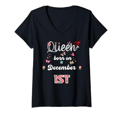 Damen Königin geboren im Dezember 1 Blumen 1. Dezember Geburtstag T-Shirt mit V-Ausschnitt Damen Königin geboren im Dezember 1 Blumen 1. Dezember Geburtstag T-Shirt mit V-Ausschnitt von Queen born in December 1 flowers 1st December