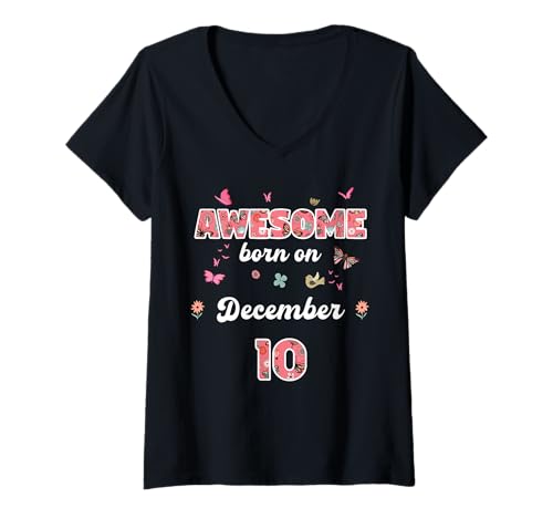 Damen Königin geboren im Dezember 10 Blumen 10. Dezember Geburtstag T-Shirt mit V-Ausschnitt Damen Königin geboren im Dezember 10 Blumen 10. Dezember Geburtstag T-Shirt mit V-Ausschnitt von Queen born in December 10 flowers 10th December