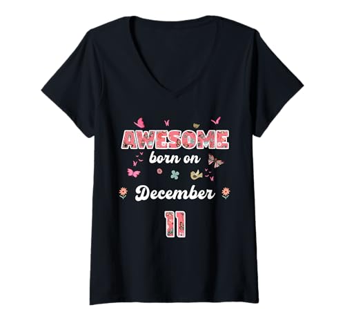 Damen Königin geboren im Dezember 11 Blumen 11. Dezember Geburtstag T-Shirt mit V-Ausschnitt Damen Königin geboren im Dezember 11 Blumen 11. Dezember Geburtstag T-Shirt mit V-Ausschnitt von Queen born in December 11 flowers 11th December