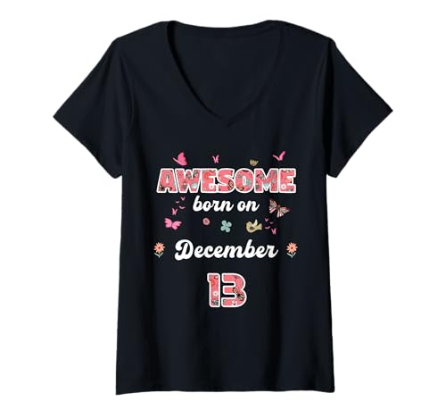 Damen Königin geboren im Dezember 13 Blumen 13. Dezember Geburtstag T-Shirt mit V-Ausschnitt Damen Königin geboren im Dezember 13 Blumen 13. Dezember Geburtstag T-Shirt mit V-Ausschnitt von Queen born in December 13 flowers 13th December