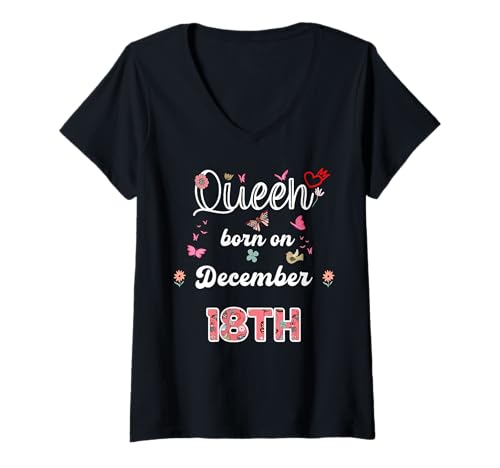 Damen Königin geboren im Dezember 18 Blumen 18. Dezember Geburtstag T-Shirt mit V-Ausschnitt Damen Königin geboren im Dezember 18 Blumen 18. Dezember Geburtstag T-Shirt mit V-Ausschnitt von Queen born in December 18 flowers 18th December