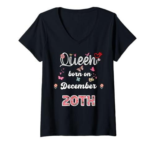 Damen Königin geboren im Dezember 20 Blumen 20. Dezember Geburtstag T-Shirt mit V-Ausschnitt Damen Königin geboren im Dezember 20 Blumen 20. Dezember Geburtstag T-Shirt mit V-Ausschnitt von Queen born in December 20 flowers 20th December