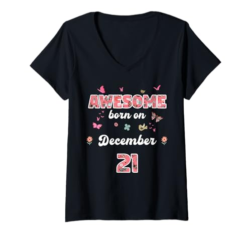 Damen Königin geboren im Dezember 21 Blumen 21. Dezember Geburtstag T-Shirt mit V-Ausschnitt Damen Königin geboren im Dezember 21 Blumen 21. Dezember Geburtstag T-Shirt mit V-Ausschnitt von Queen born in December 21 flowers 21st December