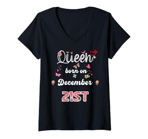 Damen Königin geboren im Dezember 21 Blumen 21. Dezember Geburtstag T-Shirt mit V-Ausschnitt Damen Königin geboren im Dezember 21 Blumen 21. Dezember Geburtstag T-Shirt mit V-Ausschnitt von Queen born in December 21 flowers 21st December
