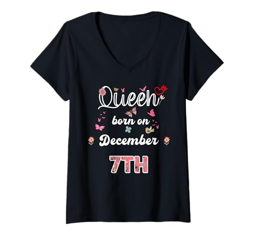 Damen Königin geboren im Dezember 7 Blumen 7. Dezember Geburtstag T-Shirt mit V-Ausschnitt Damen Königin geboren im Dezember 7 Blumen 7. Dezember Geburtstag T-Shirt mit V-Ausschnitt von Queen born in December 7 flowers 7th December