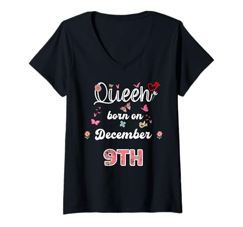 Damen Königin geboren im Dezember 9 Blumen 9. Dezember Geburtstag T-Shirt mit V-Ausschnitt Damen Königin geboren im Dezember 9 Blumen 9. Dezember Geburtstag T-Shirt mit V-Ausschnitt von Queen born in December 9 flowers 9th December