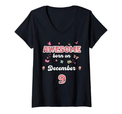 Damen Königin geboren im Dezember 9 Blumen 9. Dezember Geburtstag T-Shirt mit V-Ausschnitt Damen Königin geboren im Dezember 9 Blumen 9. Dezember Geburtstag T-Shirt mit V-Ausschnitt von Queen born in December 9 flowers 9th December
