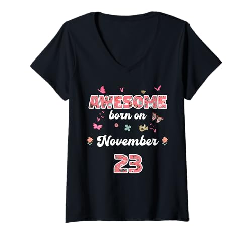 Damen Königin geboren im November 23 Blumen 23. November Geburtstag T-Shirt mit V-Ausschnitt Damen Königin geboren im November 23 Blumen 23. November Geburtstag T-Shirt mit V-Ausschnitt von Queen born in November 23 flowers 23rd November