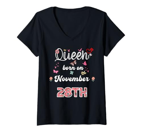Damen Königin geboren im November 28 Blumen 28. November Geburtstag T-Shirt mit V-Ausschnitt Damen Königin geboren im November 28 Blumen 28. November Geburtstag T-Shirt mit V-Ausschnitt von Queen born in November 28 flowers 28th November