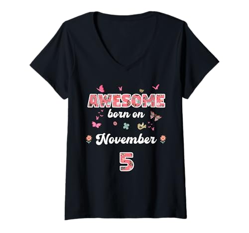 Damen Königin geboren im November 5 Blumen 5. November Geburtstag T-Shirt mit V-Ausschnitt Damen Königin geboren im November 5 Blumen 5. November Geburtstag T-Shirt mit V-Ausschnitt von Queen born in November 5 flowers 5th November
