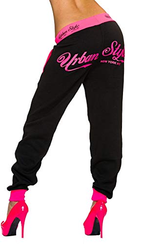 Queen of Catwalk QoC Damen Jogging Hose Schwarz Neon Rosa Schrift Print Sportswear von Queen of Catwalk