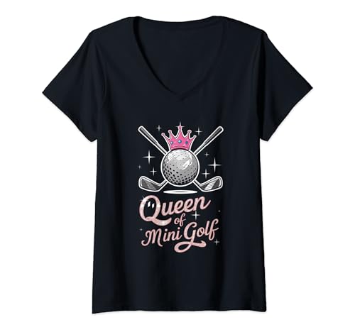 Damen Queen of Minigolf, lustiges Miniatur-Golf, für Mädchen und Frauen T-Shirt mit V-Ausschnitt von Queen of Mini Golf