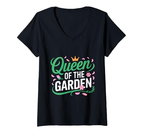 Damen Königin des Gartens Blumengartenpflanzen Frühlingsblumen T-Shirt mit V-Ausschnitt von Queen of the Garden Floral Gardening