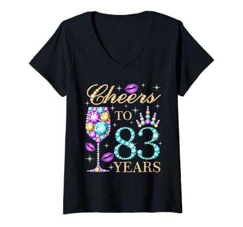 Damen Cheers to 83 Years Old Women 83. Geburtstag Party T-Shirt mit V-Ausschnitt Damen Cheers to 83 Years Old Women 83. Geburtstag Party T-Shirt mit V-Ausschnitt von Queen's Cheers Tees