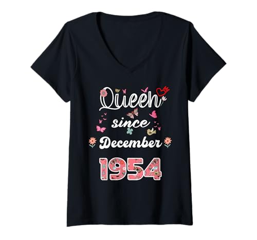 Damen Königin seit Dezember 1954 Blumen 1954 Dezember Geburtstag T-Shirt mit V-Ausschnitt von Queen since December 1954 flowers 1954 December