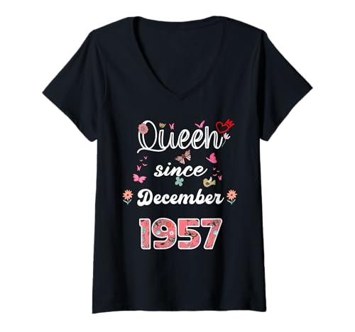 Damen Königin seit Dezember 1957 Blumen 1957 Dezember Geburtstag T-Shirt mit V-Ausschnitt Damen Königin seit Dezember 1957 Blumen 1957 Dezember Geburtstag T-Shirt mit V-Ausschnitt von Queen since December 1957 flowers 1957 December
