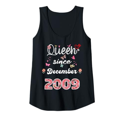 Damen Königin seit Dezember 2009 Blumen 2009 Dezember Geburtstag Tank Top von Queen since December 2009 flowers 2009 December