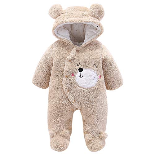 Queen.Y Neugeborener Cartoon Bär Schneeanzug Baby Flanell Kleinkind Winter Dicken Mantel Fuß Strampler Vorne Schnappt Warmen Overall für 0-12 Monate von Queen.Y