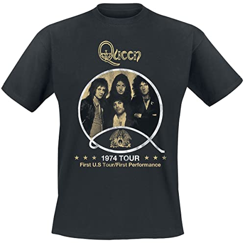 Queen 1974 Vintage Tour Männer T-Shirt schwarz L 100% Baumwolle Band-Merch, Bands von Queen