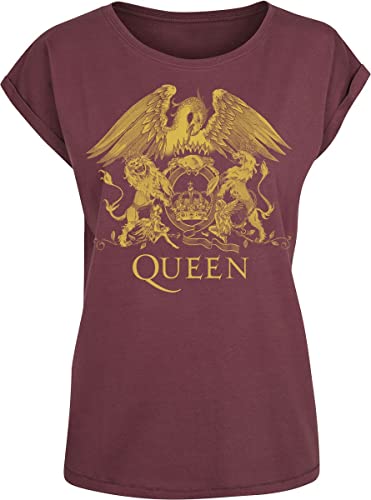 Queen Classic Crest Frauen T-Shirt Bordeaux S 100% Baumwolle Band-Merch, Bands von Queen
