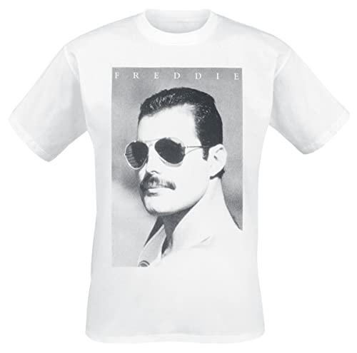 Queen Freddie Mercury - Sunglasses Männer T-Shirt weiß M 100% Baumwolle Band-Merch, Bands von Queen