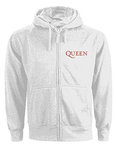 Queen Kapuzenpullover Classic Crest Band Logo Nue offiziell Damen Weiß Zipped M von Queen