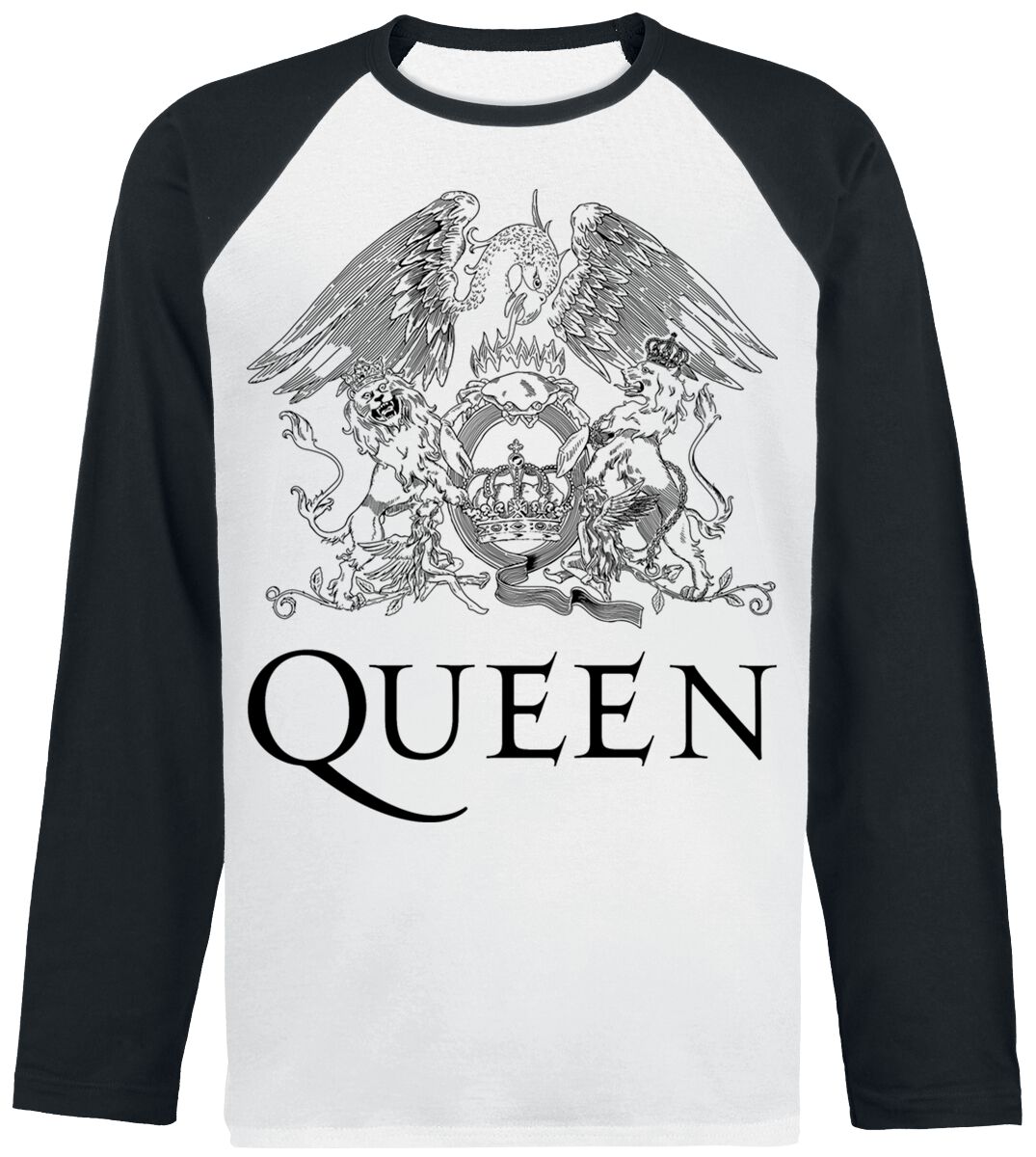 Queen Langarmshirt - Crest Vintage - S bis XXL - für Männer - Größe L - weiß/schwarz  - Lizenziertes Merchandise! von Queen