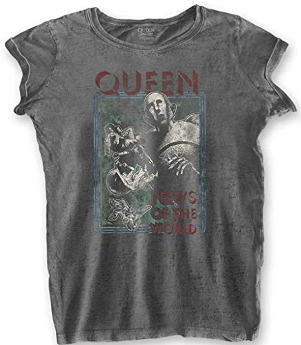 Queen 'News of The World' Damen Burnout T-Shirt, Anthrazit - grau - Groß von Queen