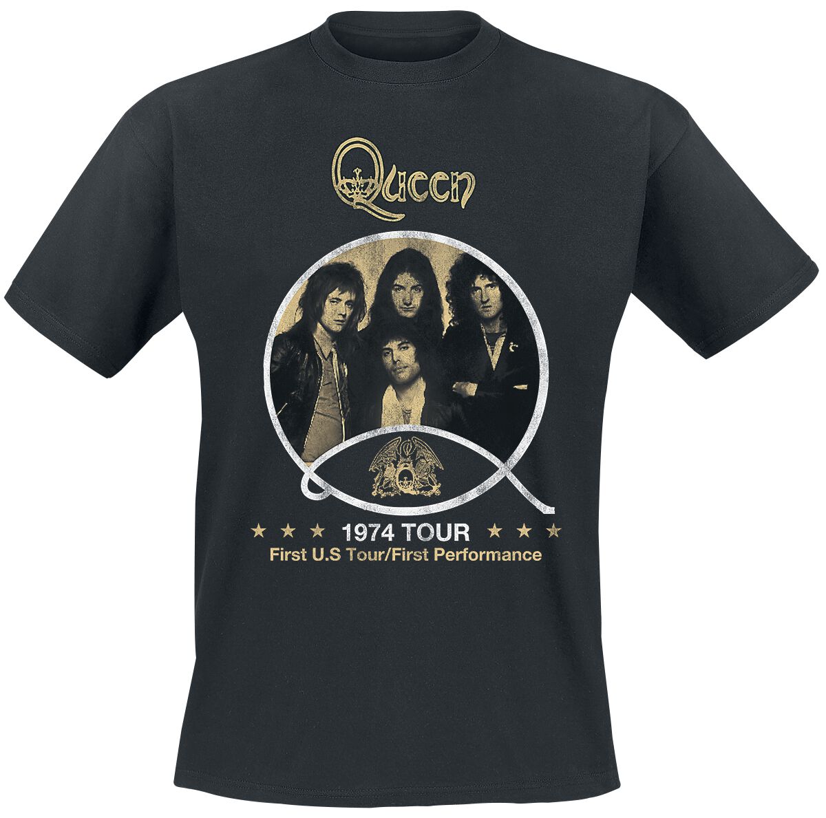 Queen T-Shirt - 1974 Vintage Tour - S bis 3XL - für Männer - Größe L - schwarz  - Lizenziertes Merchandise! von Queen