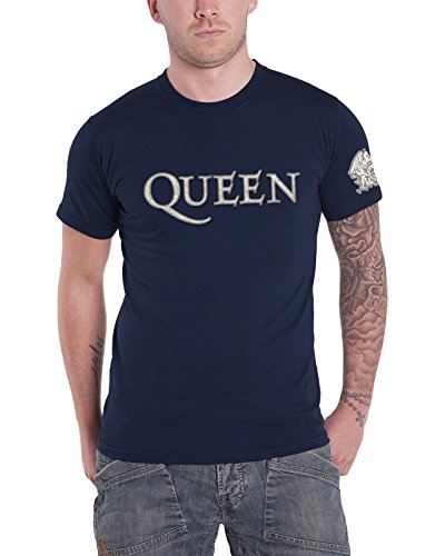 Queen T Shirt Band Logo & Crest Applique Nue offiziell Herren Navy Blau XL von Queen