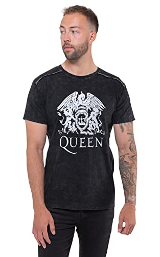 Queen T Shirt Classic Crest Band Logo Nue offiziell Herren Schwarz Snow Wash von Queen