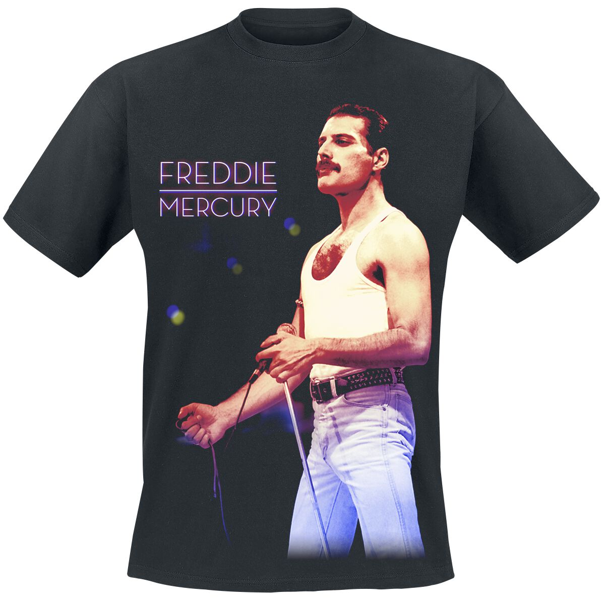 Queen T-Shirt - Freddie Mercury - Mic Photo - S bis XXL - für Männer - Größe L - schwarz  - Lizenziertes Merchandise! von Queen