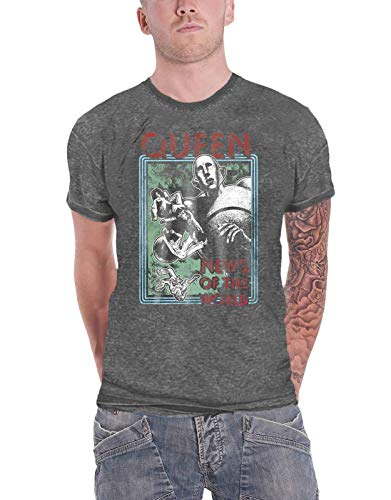 Queen T Shirt News of The World Band Logo offiziell Herren Charcoal Grau Burn von Queen