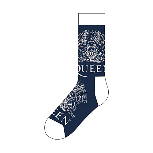 Rock Off Trade Queen Socken Weiß Crests Band Logo Nue offiziell Herren Navy Blau (UK Size 7 - von Queen