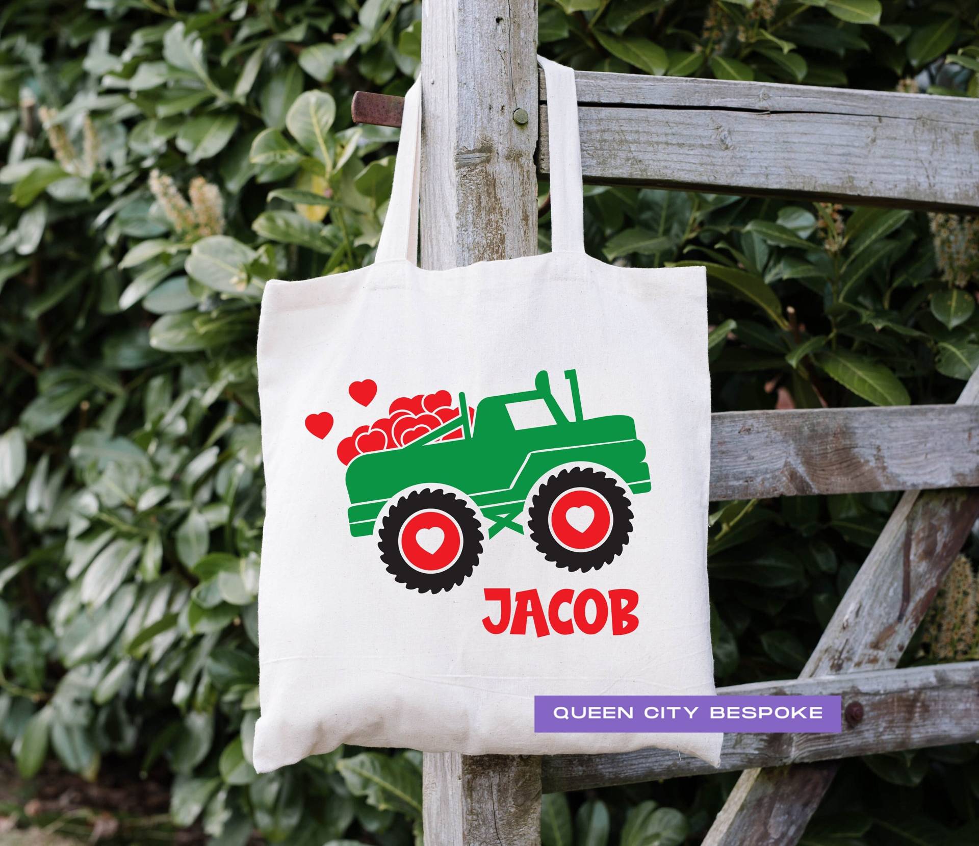 Personalisierte Jungen-Valentinstag-Truck-Einkaufstasche, Jungen-Monster-Truck-Valentinstag-Tasche Mit Namen, Personalisierte von QueenCityBespoke