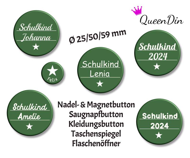 Button "Tafel" Ø25/50/59 Mm Mit Wunschname | Magnet Kleidungsbutton Taschenspiegel Flaschenöffner Glasmarkierer von QueenDin