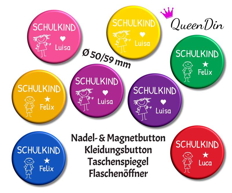 Button "strichmännchen Schulkind" Ø50/59 Mm | Magnet Kleidungsbutton Taschenspiegel Flaschenöffner von QueenDin