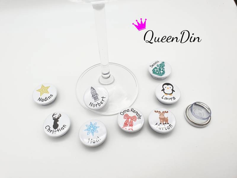 Saugnapfbutton "Weihnachten" Ø 25mm Mit Wunschname | Glasmarkierer Tassenmarkierer Flaschenmarkierer von QueenDin