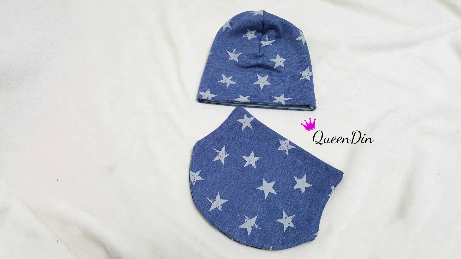 Wende Beanie Mütze Halssocke Set Ku40-44cm von QueenDin