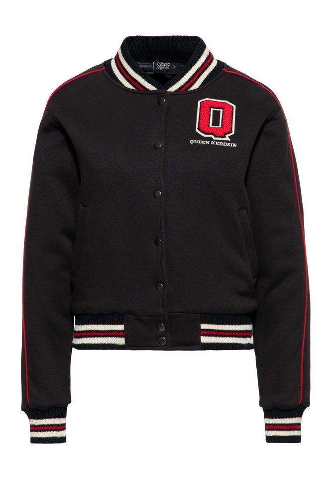QueenKerosin Collegejacke Q (1-St) mit rotem Piping entlang der Ärmel von QueenKerosin